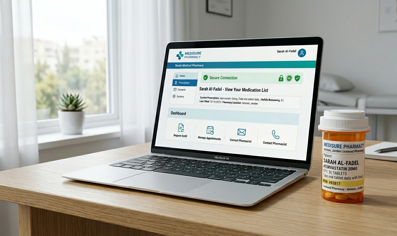 A laptop displaying a secure website demonstrating how to get prescription medications online safely